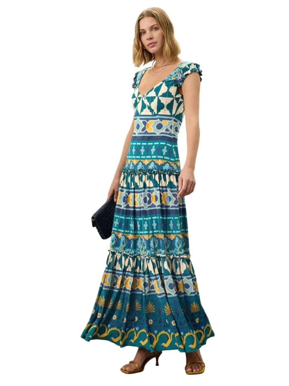 La DoubleJ Pimento Dress in Casareale Barre' Pla Emerald Small Womens Maxi